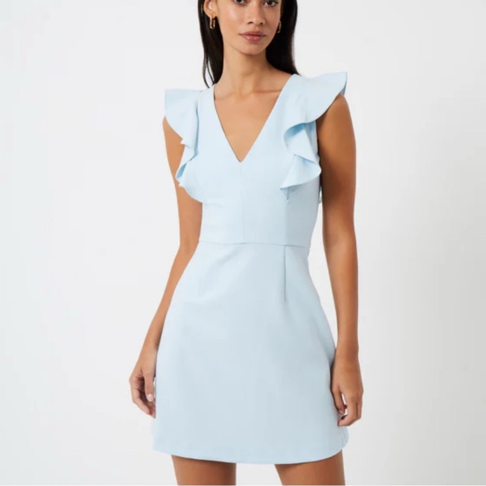 French Connection Blue Flutter Sleeve V-Neck Mini Dress